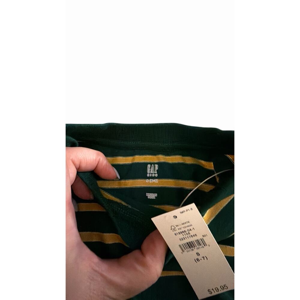 GAP Boys Striped Long Sleeve Pullover T-Shirt Green Yellow Cotton S (6-7) NWT - Picture 3 of 4